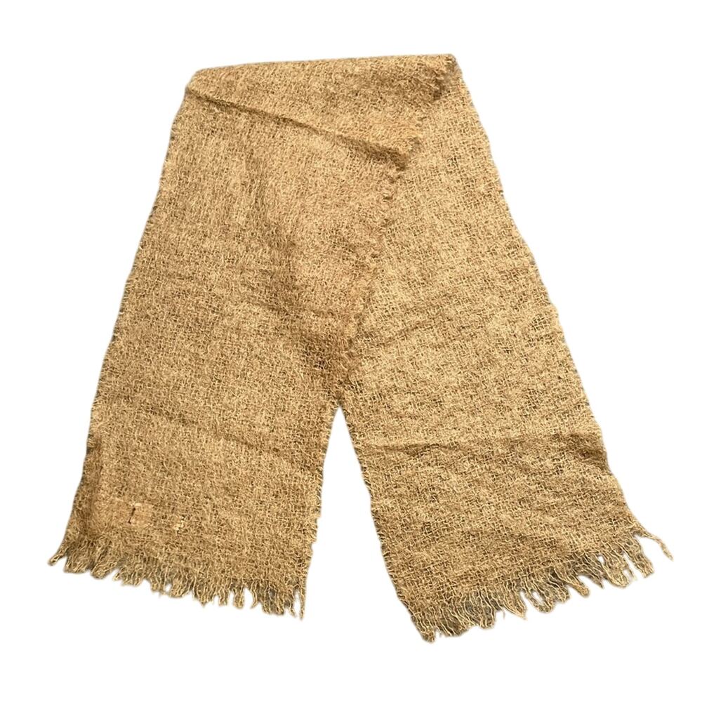 Vintage Robinson’s Mohair Wool Scarf Tan Woven Fringe Made in Scotland 46” x 9”
